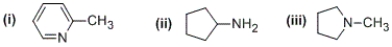 <strong>Which of the following compounds is a heterocyclic aliphatic amine? </strong> A) (i) only B) (ii) only C) (iii) only D) (ii) and (iii) only