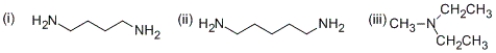 <strong>What is the correct order of the water solubility of the given amines? </strong> A) (i) > (ii) > (iii) B) (ii) > (i) > (iii) C) (iii) > (ii) > (i) D) (iii) > (i) > (ii)