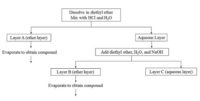A mixture containing 2-octanol, cyclohexanamine, and potassium chloride is separated using the process shown in the given flowchart. From which layer can potassium chloride be extracted?