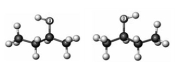 Consider the following two ball-and-stick models. Atoms other than carbon and hydrogen are indicated by the chemical symbol of the element. Which of the following correctly describes the compound represented by these models?