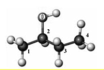 Consider the following ball-and-stick model. Atoms other than carbon and hydrogen are indicated by the chemical symbol of the element. Which carbon atom represents a stereocenter?