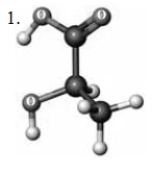Consider the following ball-and-stick models. Elements other than hydrogen and carbon are labeled. The specific rotation of the substance numbered one is +2.6°. If 1 g/mL of substance one is mixed with the same volume of 1 g/mL of substance two, what will be the specific rotation of the resulting solution?