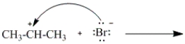 <strong>Which of the following curved arrows correctly describes the second step in the reaction of propene with hydrogen bromide?</strong> A) B) C) D)