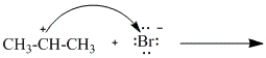 <strong>Which of the following curved arrows correctly describes the second step in the reaction of propene with hydrogen bromide?</strong> A) B) C) D)