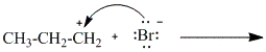<strong>Which of the following curved arrows correctly describes the second step in the reaction of propene with hydrogen bromide?</strong> A) B) C) D)