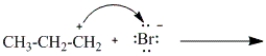 <strong>Which of the following curved arrows correctly describes the second step in the reaction of propene with hydrogen bromide?</strong> A) B) C) D)