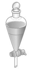 Consider the separatory funnel shown below; it contains two liquids. Water is placed in the funnel along with one of the following liquids: diethyl ether, mineral oil, or dichloromethane. The funnel is then opened, and the bottom layer is drained into a beaker. For which combination would the water end up in the beaker? Density values are given in parentheses.