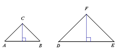 <strong>Triangles ABC and DEF are similar with CB = 5 and FE = 11. The height of triangle DEF is 14. Find the height of triangle ABC. Round your answer to the nearest tenth.</strong> A) 3.9 B) 30.8 C) 8.8 D) 6.4 E) 7.9