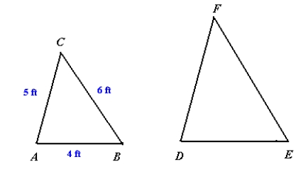 <strong>Triangles ABC and DEF are similar with DE = 7. Find the perimeter of triangle DEF. Round your answer to the nearest hundredth.</strong> A) 1.87 ft B) 8.57 ft C) 30.45 ft D) 26.25 ft E) 28.65 ft