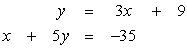<strong>Solve by substitution: </strong> A) (-4, -3) B) No solution C) Dependent D) (-5, -6) E) (-6, -9)