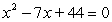 <strong>Write a quadratic equation that has integer coefficients and has solutions 4 and -11.</strong> A)   B)   C)   D)   E) None of the above <div style=padding-top: 35px> 