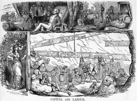 <strong>Questions refer to the drawing below. Capital and Labour (1843), Punch Magazine   Which of the following events MOST directly led to the developments illustrated in the drawing?</strong> A) The end of global slave trade and rise of abolitionism B) The women's suffrage movement and changes in political rights C) The rapid urbanization due to industrialization D) The creation of new political parties in European politics <div style=padding-top: 35px> 