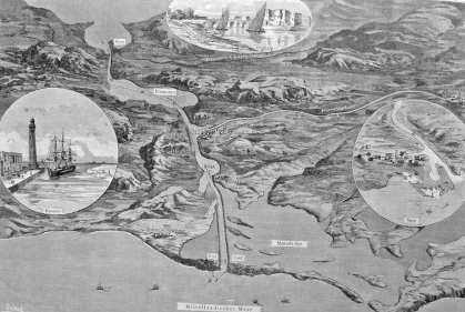 <strong>Questions refer to the images below. The Suez Canal (1882) Trade routes between Europe from Asia The construction of the Suez Canal took place in the context of which of the following?</strong> A) Muhammad Ali's state-sponsored capitalism B) The Meiji Era C) The rise of joint-stock companies D) The Industrial Revolution