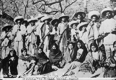 Use the images below to answer all parts of the question that follows. Insurrectos and their women, c. 1910   Las Adelitas   Women fighters during the Mexican Revolution 1910-1914 (A) Identify and explain ONE similarity between the purposes of the two images. (B) Identify and explain ONE significant difference between the portrayal of women in the two images. (C) Identify and explain ONE example of a broader historical context in which the events portrayed in the images took place.<div style=padding-top: 35px> 