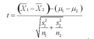 The formula for the f - test for comparing two means (independent samples, variances equal) is: