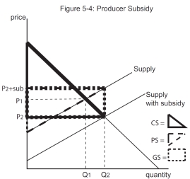 <strong> What is the Government Surplus with the Subsidy in place?</strong> A)negative A+B+C+D+E B)negative A+H+I C)negative B+C+D+E+H+I D)negative B+C+D+E E)none of the above, the government surplus is positive