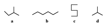 <strong>Which of the following two stick structures are different conformations of the same molecule? </strong> A)a and c B)b and c C)a and d D)b and d E)none of the above