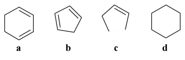 <strong>Which of the following is not an unsaturated molecule? </strong> A)a B)b C)c D)d E)All of the above are unsaturated.