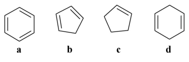 <strong>Which of the following is an aromatic molecule? </strong> A)a B)b C)c D)d E)all of the above
