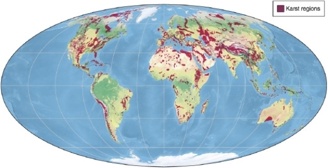 -Referring to the figure, which continent has the fewest exposed carbonate rocks?