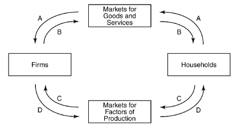 <strong>Use the following to answer questions Exhibit: Circular Flow Model (Exhibit: Circular Flow Model) The exhibit shows a simplified circular flow model where only consumption goods are being produced.The arrow marked D represents the flow of:</strong> A)factors of production. B)factor incomes. C)personal consumption expenditures. D)consumer goods and services.