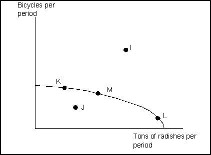 <strong>Use the following to answer questions Exhibit: Bicycles and Radishes 2 (Exhibit: Bicycles and Radishes 2) The country depicted in this exhibit is currently operating at point M.It could achieve production at point I only if it:</strong> A)used its resources more efficiently. B)devoted more resources to radish production. C)devoted more resources to bicycle production. D)increased the quantities of capital, natural resources, or labor available or improved its technology.