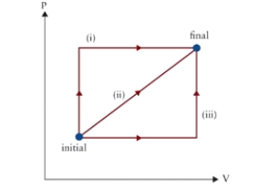 <strong>Figure 9.1 p-V diagram of several possible thermodynamic processes between initial and final states. In Fig. 9.1, by which closed path, starting and ending at initial and passing through final, will the most work be done on the gas?</strong> A)(iii) followed by reverse of (i) B)(iii) followed by reverse of (ii) C)(i) followed by reverse of (iii) D)(ii) followed by reverse of (i)