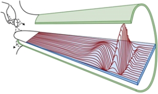 Figure 15.4 The figure shows an overview of a cochlea. In Fig. 15.4, what is the order of frequencies exciting the membrane from the oval window on the left toward the right in the basilar membrane?
