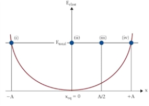 <strong>Figure 13.1 The figure shows the elastic potential energy of an object attached to a horizontal spring. The object slides on a table without friction. In Fig. 13.1, at which position does the object reach minimum total energy?</strong> A)(i) B)(ii) C)(iii) D)The total energy is constant, the same everywhere.