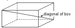 Solve the problem. -A formula for the length of a diagonal from the upper corner of a box to the opposite lower corner is \mathrm { d } = \sqrt { \mathrm { L } ^ { 2 } + \mathrm { W } ^ { 2 } + \mathrm { H } ^ { 2 } } , where L, W, and H are the length, width, and height, respectively. Find the length of t where L, W, and H are the length, width, and height, respectively. Find the length of the diagonal of the box if the length is 22 inches, width is 15 inches, and height is 6 inches. Leave your answer in Simplified radical form.