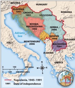 <strong>Map 29.1, The Breakup of Yugoslavia, 1991-2008, shows the disintegration of the former socialist nation into a number of small states. Which of these states is the youngest?  </strong> A) Slovenia B) Croatia C) Vojvodina D) Montenegro <div style=padding-top: 35px> 