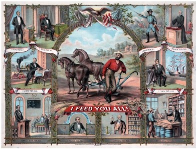 <strong>Which of the following activities of the Granger Movement from 1876 did the lithograph I Feed You All include?  </strong> A) Nursing B) Teaching C) Cooking D) Brokering <div style=padding-top: 35px> 