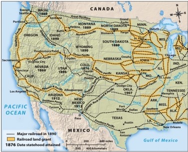 <strong>Based on Map 15.1, The American West, 1860-1900, which of the following transcontinental railroads relied most heavily on railroad land grants? </strong> A) The Central Pacific from Sacramento to Promontory Point B) The Southern Pacific Railroad from Los Angeles to El Paso C) The Oregon Short Line from Ogden to Seattle D) The Great Northern from Duluth to Spokane