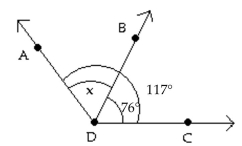 <strong>Find the measure of the indicated angle. Figure is not drawn to scale. - Find the measure ofure of \triangle \mathrm { X }. </strong> A)193° B)27° C)63° D)41°
