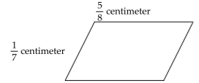 <strong>Solve. Write the answer in simplest form. -Find the perimeter of the parallelogram. </strong> A) \frac { 43 } { 56 } \mathrm {~cm} B) \frac { 43 } { 28 } \mathrm {~cm} C) \frac { 5 } { 56 } \mathrm {~cm} D) \frac { 2 } { 5 } \mathrm {~cm}