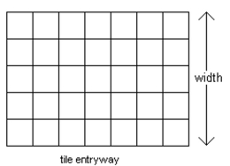 Solve. -Steve and Kim have put in a new tile entryway in their house. The tiles measurer house. The tiles measure 16 \times 16 in. and have grout jointss \frac { 1 } { 8 } in. wid in. wide. Use the diagram to find the width of the entryway.
