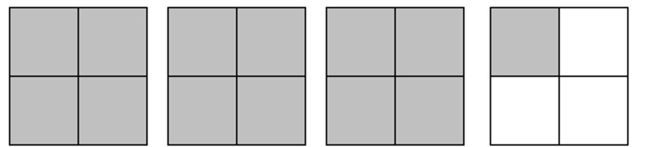 <strong>Write the shaded area in the figure as a mixed number and as an improper fraction. - </strong> A) 3 \frac { 1 } { 4 } ; \frac { 13 } { 4 } B) 3 \frac { 13 } { 16 } ; \frac { 13 } { 4 } C) 4 \frac { 1 } { 4 } ; \frac { 13 } { 4 } D) 4 \frac { 13 } { 16 } ; \frac { 13 } { 4 }