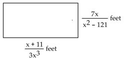 <strong>Solve the problem. -Find the area of the rectangle. </strong> A) \frac { 7 } { 3 x ^ { 2 } ( x + 11 ) } \text { sq. ft } B) \frac { 7 } { 3 x ^ { 2 } ( x - 11 ) } \text { sq. ft } C) \frac { 7 x ^ { 2 } } { 3 ( x - 11 ) } \text { sq. } f t D) \frac { 11 } { 3 x ^ { 3 } - 33 } \text { sq. ft }