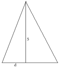 Solve. -A tent has the dimensions shown in feet. Find d so that the pitch of the left side of the tent roof iss \frac { 5 } { 4 }