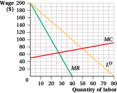 (Figure: Labor Union Wages I) The figure represents a labor union with wage in dollars and quantity of labor in hundreds of hours. If the labor union chooses to maximize total wages, how many workers will it supply?