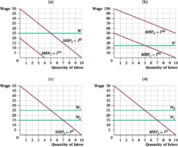 (Figure: Marginal Productivity of Apple Pickers I) There is a decrease in total factor productivity. Which graph best illustrates this change?