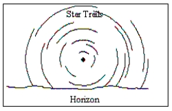 An observer in the northern hemisphere takes a time exposure photograph of the night sky. If the illustration depicts the photograph taken by the observer, which direction was the camera pointing?