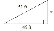 <strong>Use the Pythagorean theorem to find the measure of side . </strong> A)24 ft B)10 ft C)68 ft D)18 ft