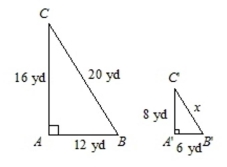 The triangles shown below are similar. Use the proportional property of similar triangles to find the measure of