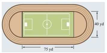 <strong>Find the distance around the inside lane of a track that has the dimensions shown below. </strong> A)200.66 yd B)275.66 yd C)355.66 yd D)212.83 yd