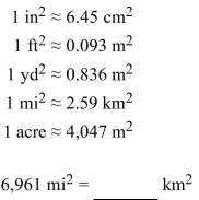 <strong>Use an English/Metric conversion for area given in the table to convert the following measurement to the Specified measurement. Round to the nearest hundredth, if necessary. </strong> A) B) C) D)
