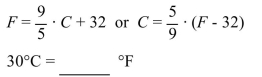 <strong>Convert the temperature using the appropriate formula. </strong> A)96°F B)86°F C)91°F D)101°F