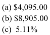 <strong>Find (a)the discount, (b)the amount of money received, and (c)the true interest rate. P = $13,000, r = 3.5%, t = 9 years</strong> A) B) C) D)