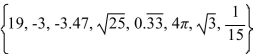 List the numbers from the following set which are rational numbers.