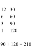 <strong>Use the Russian peasant method to multiply. 12 × 30</strong> A) B) C) D)